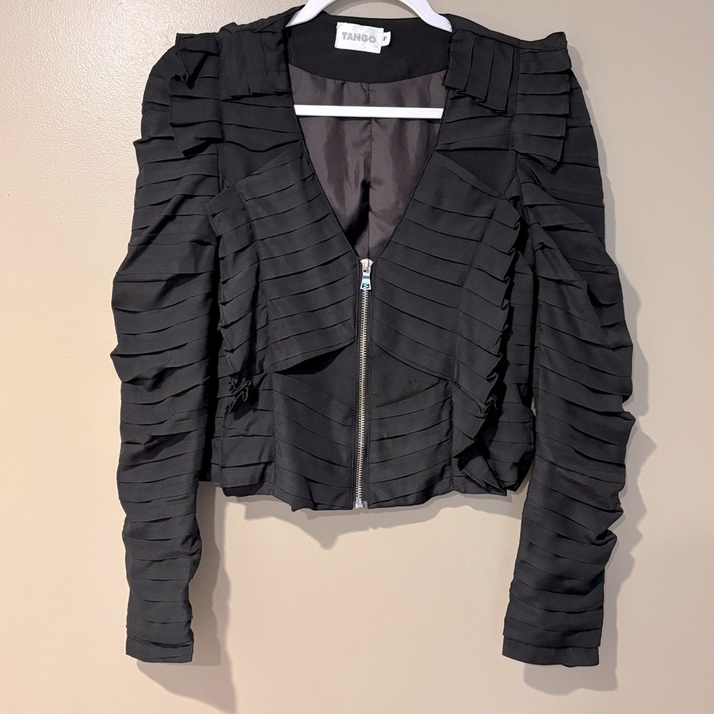 vintage cropped gothic ruffle 80s inspired grunge blazer jacket